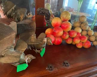Vintage Alabaster Grapes, Vintage Brass Birds 