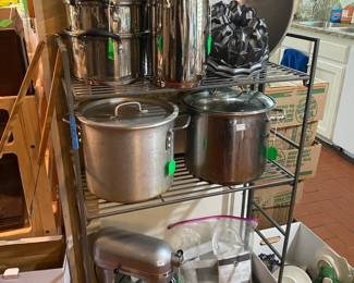 Commercial KitchenAid mixer and assortment of pots