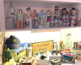 Assortment of John Deere items, Vintage Liquor Canisters, Vintage Texaco Truck