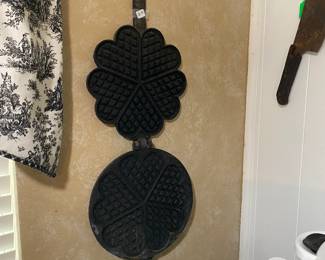 Antique wrought iron waffle griddle