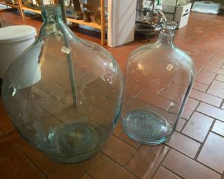 Vintage extra large glas bottles, one hand blown, one molded