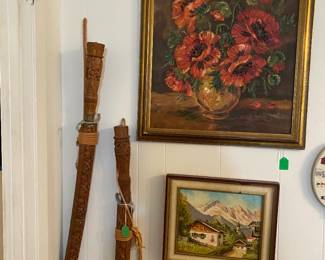 Thailand swords, a pair along with artwork