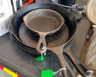 Cast iron skillets by Wagner and Lodge