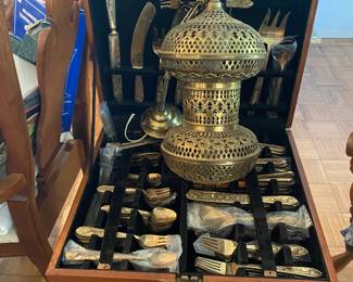 Vintage Brassware made in Thailand, Dragoon Viking Ship, full set in case, Brass light fixture