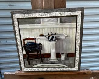 Great piece for a bathroom its actually on a ceramic tile with a frame