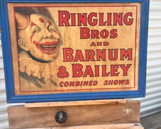 OLD.. original scary clown circus poster on wood. valuable