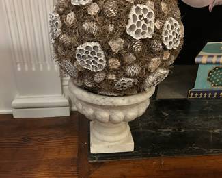 Pr. Ballard Designs White Moss Balls, Pr. Wisteria Antique Marble Urns