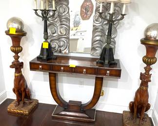 Maitland Smith Greyhound Planters, Theodore Alexander Table, Maitland Smith Lamps