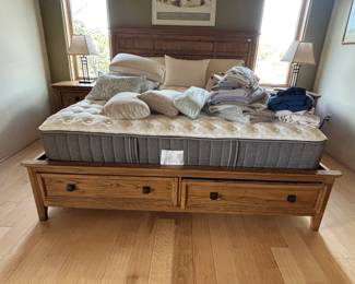 King Size Bedroom Set - 2 Dressers (one with mirror), 2 Nightstands, King Headboard, Frame with drawers and new mattress