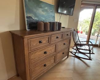 King Size Bedroom Set - 2 Dressers (one with mirror), 2 Nightstands, King Headboard, Frame with drawers and new mattress