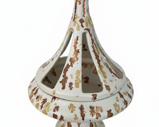 Mid-Century Ceramic Pedestal Pot with Leaf Motif