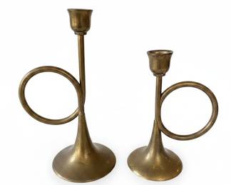 Brass Candlesticks with Ring Handles, "Made in India"