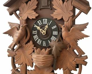 Vintage Black Forest Cuckoo Clock with Nesting Birds and Leaves