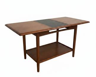 Mid-Century Modern Teak Bar Cart with Slate Inlay