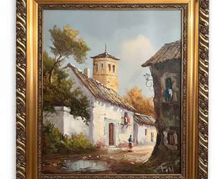 Oil Painting of Spanish Village Scene