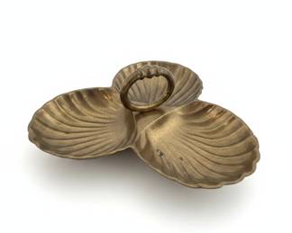 Vintage Brass Three-Section Shell-Shaped Serving Dish with Handle