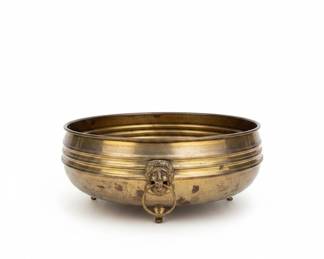 Vintage Brass Jardinière with Lion Head Handles and Paw Feet