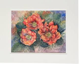 Watercolor Painting of Prickly Pear Blossoms by Nancy R. Gonzalez