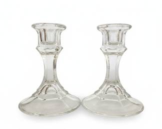 Pressed Glass Candlestick Holders (Pair)