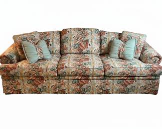 Vintage Ethan Allen Floral Upholstered Sofa with Rolled Arms