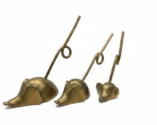 Set of 3 Vintage Brass Mice Ring Holders/Note Spikes