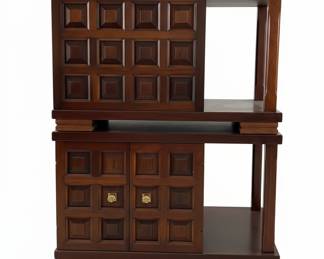 1970s Brutalist Carved Wood Side Table/Cabinet