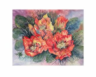 Watercolor Painting of Prickly Pear Cactus Flowers by Nancy K. Gorham