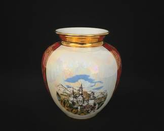 Vintage Porcelain Vase with Landscape Scene and Gilt Accents - Possibly German or Austrian