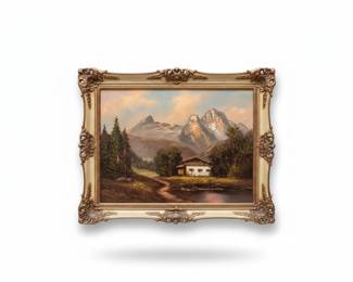 Alpine Landscape Painting with Chalet