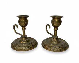 Ornate Brass Chambersticks (Pair)
