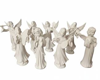 Set of 8 Dresden Germany Porcelain Angels Playing Musical Instruments