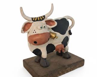 Whimsical Ceramic Cow Figurine with Bell