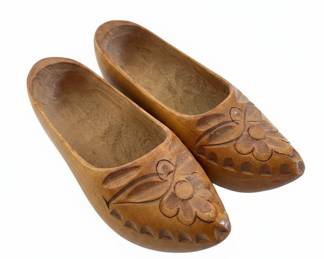 Vintage Hand-Carved Wooden Clogs - "Madrenas" Style