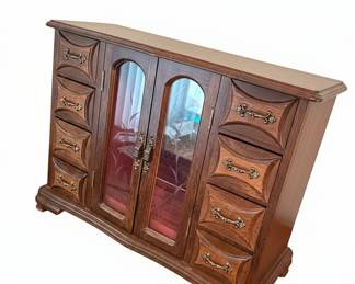 Vintage Mele & Co. Wooden Jewelry Box with Mirrored Doors