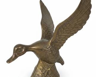 Solid Brass Duck in Flight Sculpture