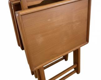 Vintage Solid Wood Folding TV Tray Table Set with Stand