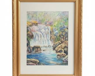 Nancy Gonzalez "Peaceful Waterfall" Watercolor Painting