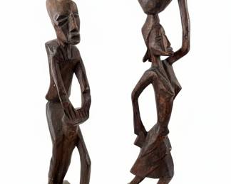 Pair of Hand-Carved Wooden Figures