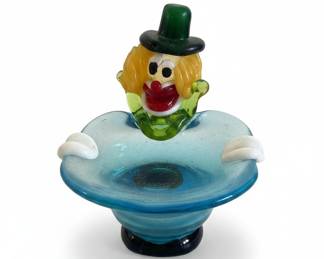 Murano-Style Glass Clown Ashtray