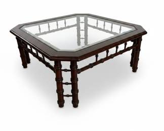 Octagonal Faux Bamboo Glass Top Coffee Table