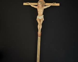 Crucifix with Corpus of Christ - Gold-Toned Metal Cross with Painted Resin Corpus