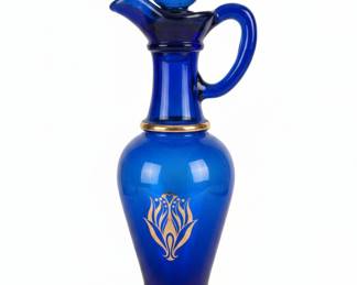 Vintage Avon Cobalt Blue Glass Decanter with Gold Gilt Floral Motif