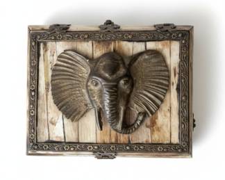 Victorian Ebonized Wood and Gilt Metal Trinket Box with Applied Elephant Motif