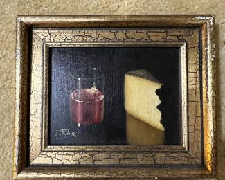 Still Life Oil Painting with Wine Glass and Bread