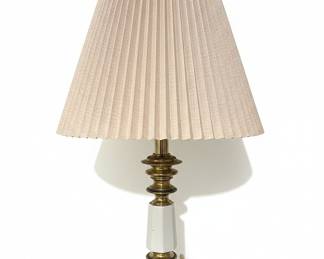 Vintage Brass and White Ceramic Table Lamp with Pleated Shade