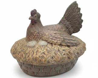 Ceramic Hen on Nest Figurine
