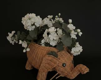 Vintage Wicker Elephant Planter Basket