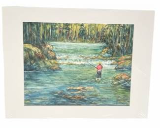 Watercolor Painting of Fly Fisherman by Nancy R. Gonzalez