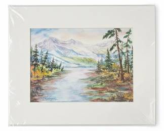 Watercolor Landscape of Mountains and Trees by Nancy R. Gonzalez