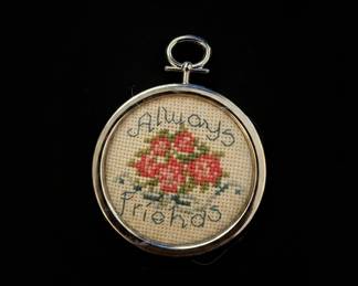 Vintage "Always Friends" Cross-Stitch Pendant